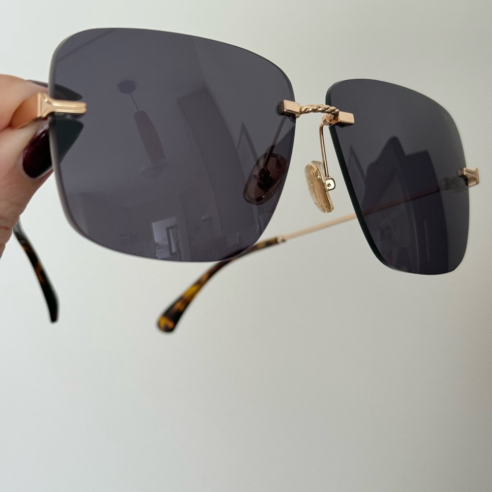 DEZI 2000s Gold and Dark Smoke Square Rimless Sunglasses - Picture 11 of 15